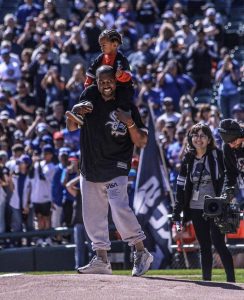 Kanye & Saint West Throw Out First Pitch at Chicago White Sox Game