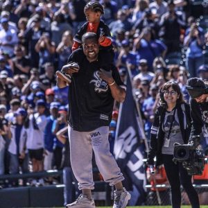 Kanye & Saint West Throw Out First Pitch at Chicago White Sox Game