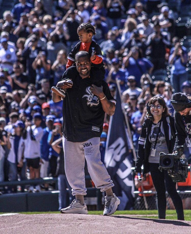 Kanye & Saint West Throw Out First Pitch at Chicago White Sox Game